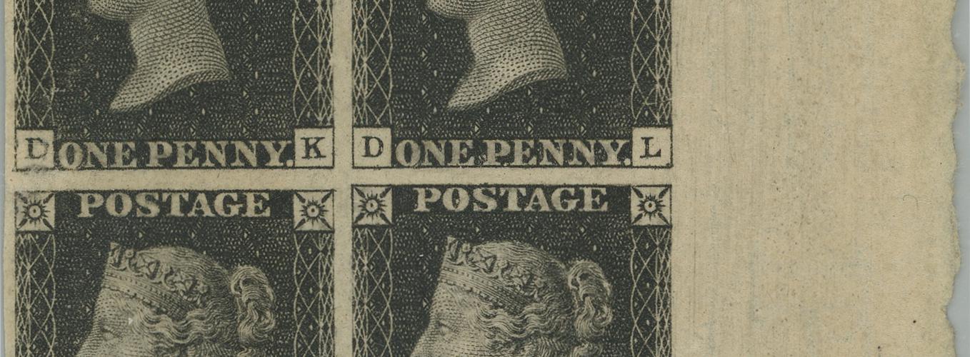 Iconic mint block of four of Penny Black and Two Pence Blue in Public Auction 76.