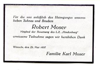 Moserovo úmrtní oznámení | Robert Moser (1913–1937)